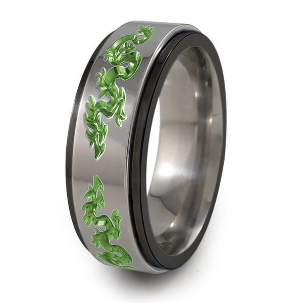 Dragons black titanium fidget spinner ring