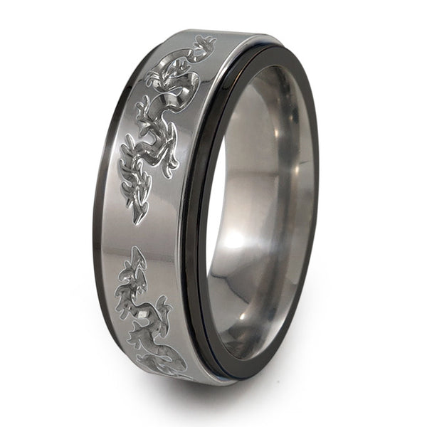 Dragons black titanium fidget spinner ring