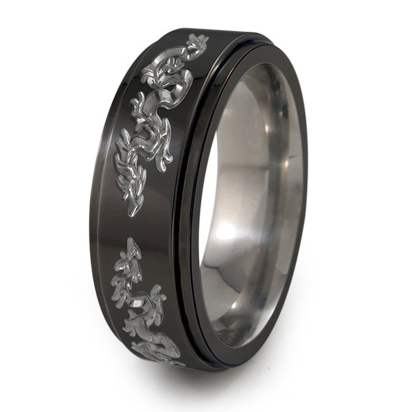 Dragon black titanium fidget spinner ring