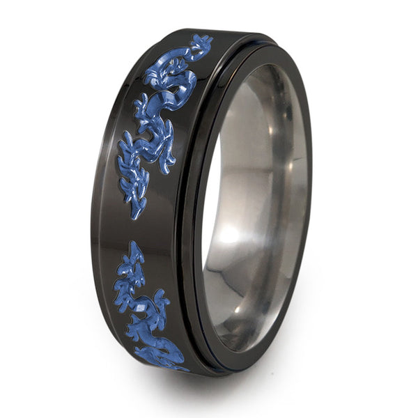 Dragon black titanium fidget spinner ring