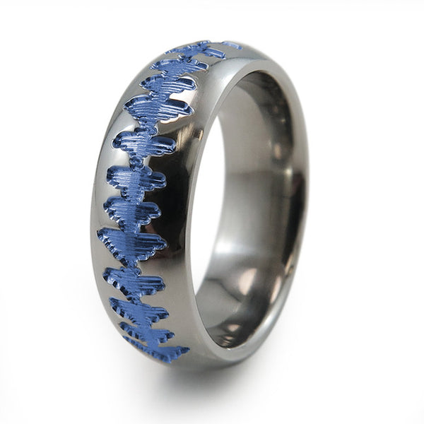 Titanium Ring with sound wave engraving of babys heartbeat from Ultrasound, or any sound wave that can be captured. 