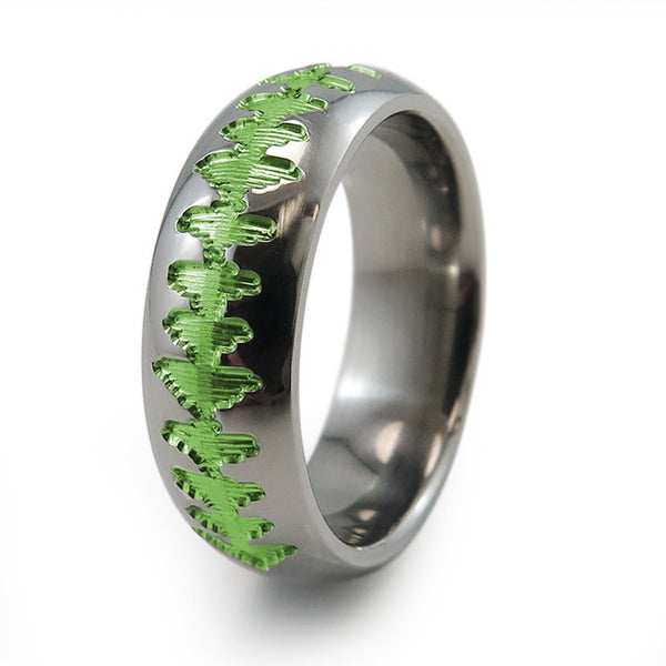 Titanium Ring with sound wave engraving of babys heartbeat from Ultrasound, or any sound wave that can be captured. 