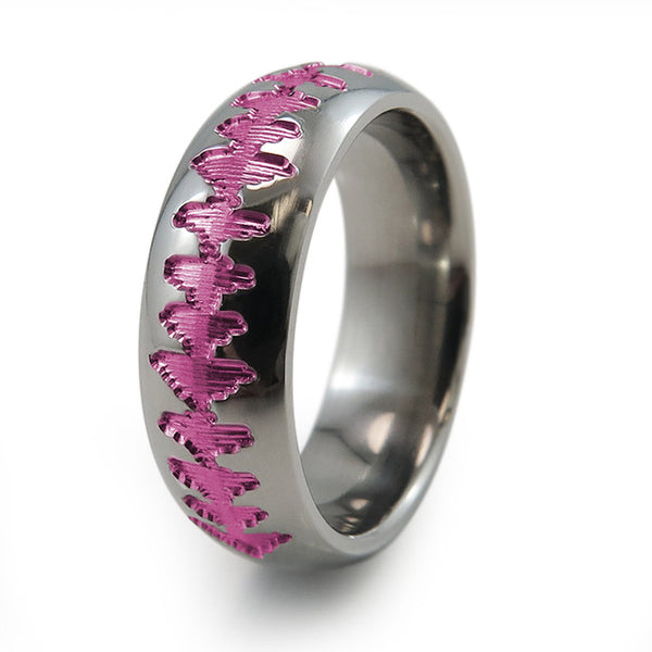 Titanium Ring with sound wave engraving of babys heartbeat from Ultrasound, or any sound wave that can be captured. 