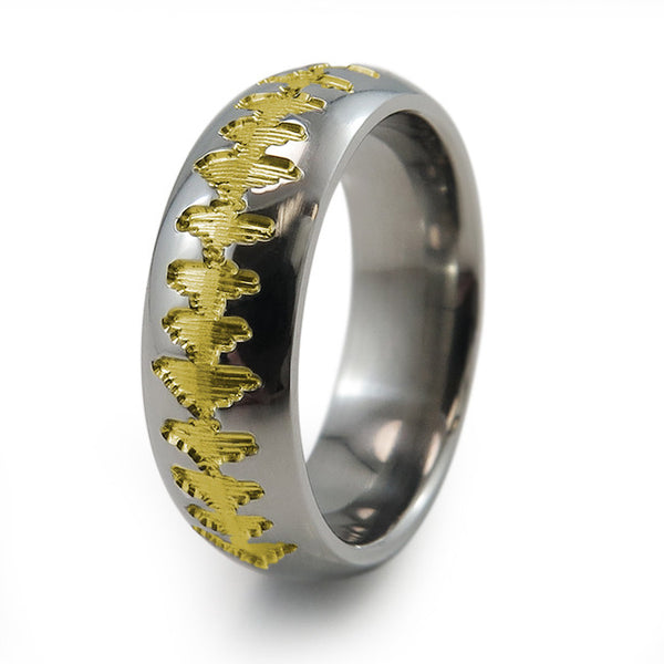 Titanium Ring with sound wave engraving of babys heartbeat from Ultrasound, or any sound wave that can be captured. 