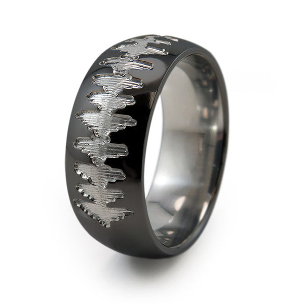 Titanium Ring with soundwave engraving of babys heartbeat from Ultrasound, or any sound wave that can be captured. 
