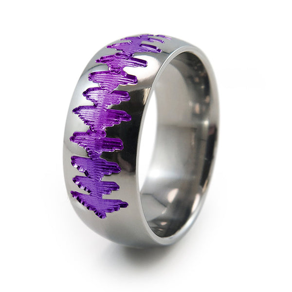 Titanium Ring with sound wave engraving of babys heartbeat from Ultrasound, or any sound wave that can be captured. 