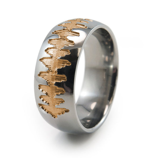 Titanium Ring with sound wave engraving of babys heartbeat from Ultrasound, or any sound wave that can be captured. 