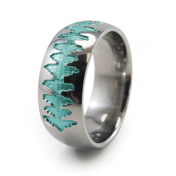 Titanium Ring with sound wave engraving of babys heartbeat from Ultrasound, or any sound wave that can be captured. 