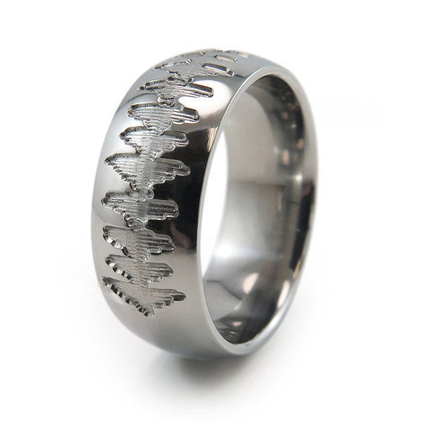 Titanium Ring with soundwave engraving of heartbeat from Ultrasound, or any sound wave that can be captured. 