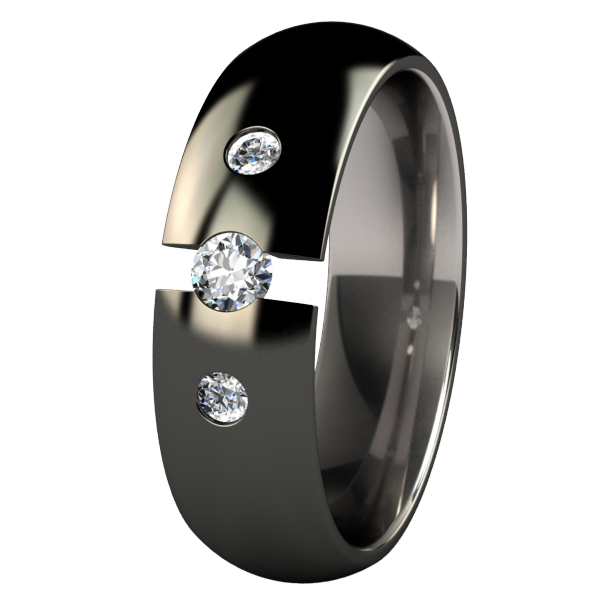 Eclipse Tension Set with Side Stones - Black-none-Titanium Rings