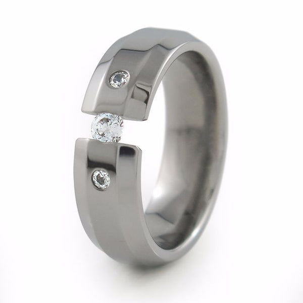 Titanium ring with diamonds tension set 