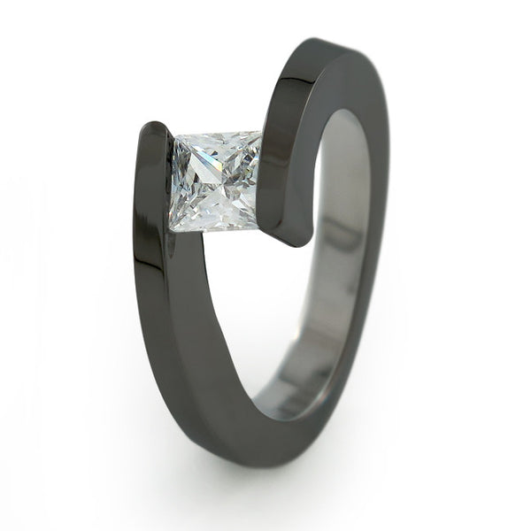 The Etoile Black Titanium engagement ring is clean and crisp in appearance. Your Gemstone sits flawlessly and appears to float