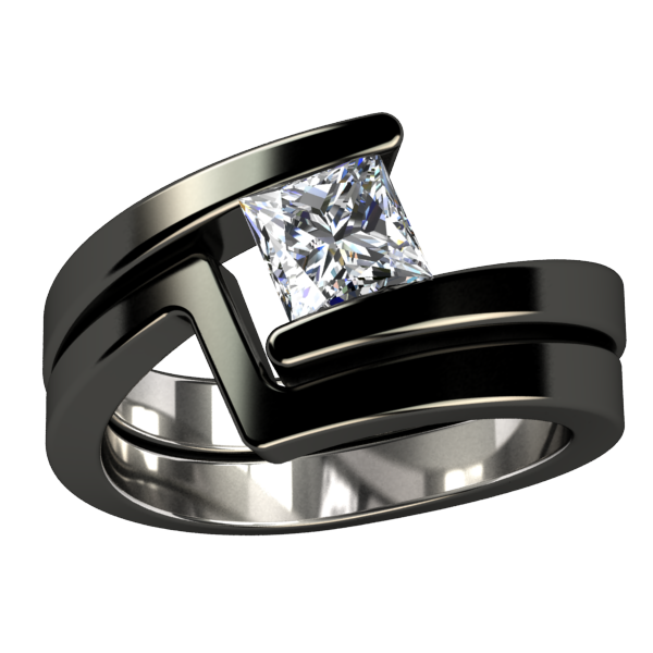 Etoile Princess Cut Black Titanium Ring