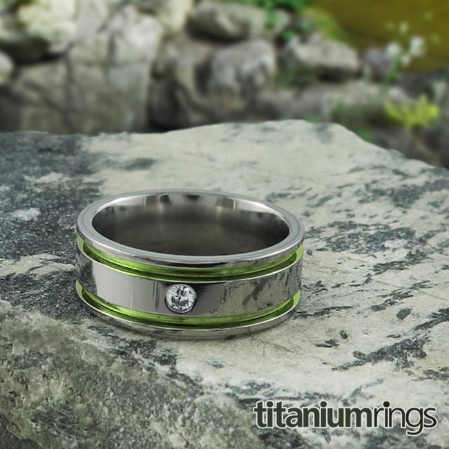 Abyss Single Inset Gem Titanium Rings - Main Image