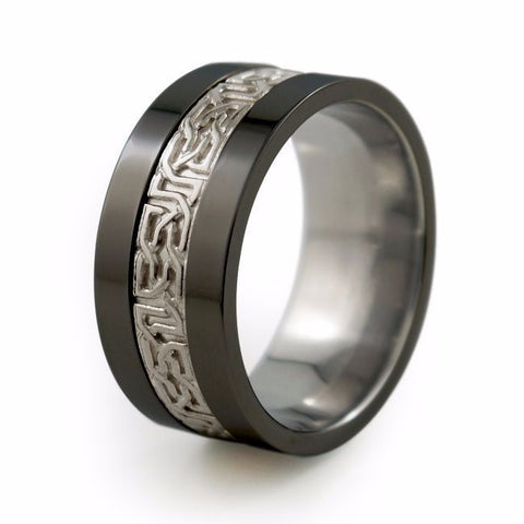 Camelot Black Titanium Ring With Precious Inlay
