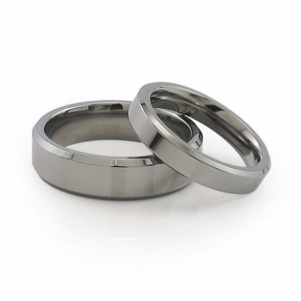Mens and ladies titanium wedding band with beveled edges and custom fit. Pure titanium 