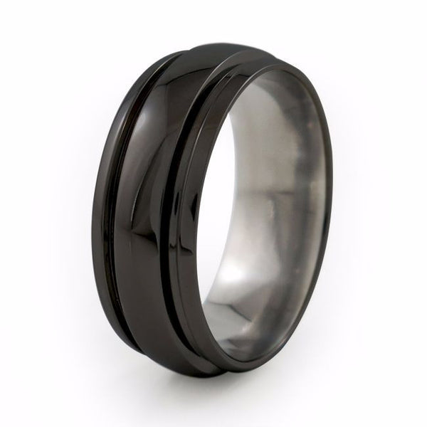 Domed black titanium wedding band classic wedding band style with a comfort fit 
