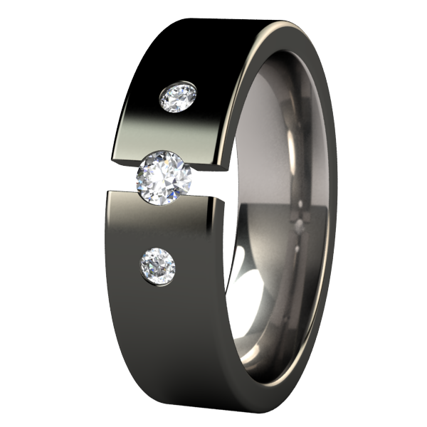 Facia Tension Set with Side Stones - Black-none-Titanium Rings