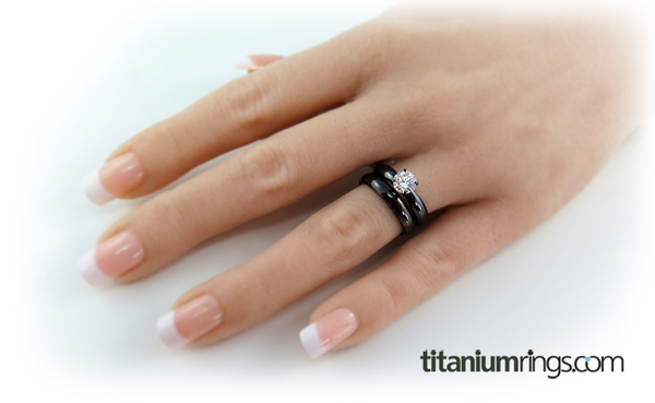 Helena Women's Titanium Engagement Ring and Wedding Band Set