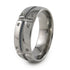 Mens Titanium Ring with armor and shield design. Can have a color accent and finish. 