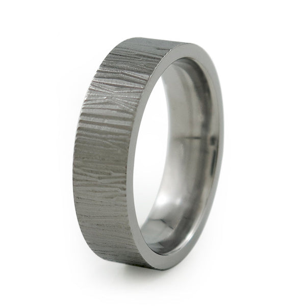 Mens carved titanium ring. Elegant etching makes this titanium ring stand out. 