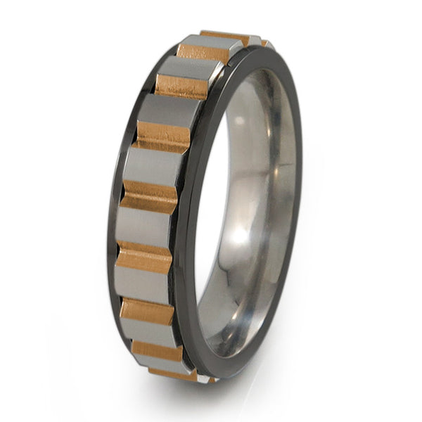 Blocks black titanium fidget spinner ring