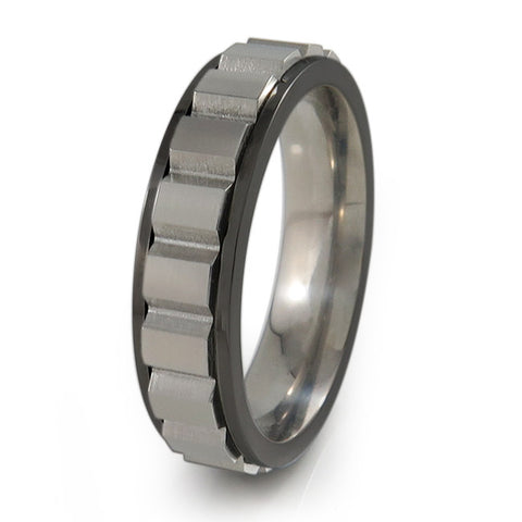 Spinning Blocks Titanium Fidget Ring | Black edges and natural spinner + Color