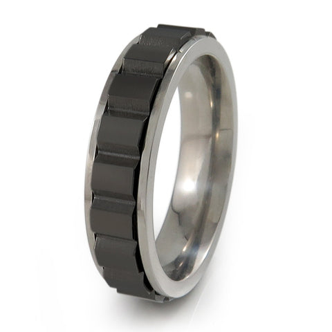 Spinning Blocks Titanium Fidget Titanium Ring | Natural edges and black spinner + Color