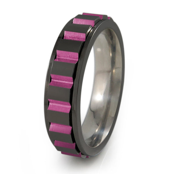 Titanium Ring with A spinning set of geometric blocks for your enjoyment and style.