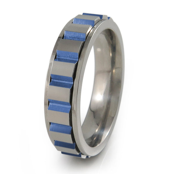 mens mechanical spinner fidget ring.  Centre part moves as you fidget/spin it. 