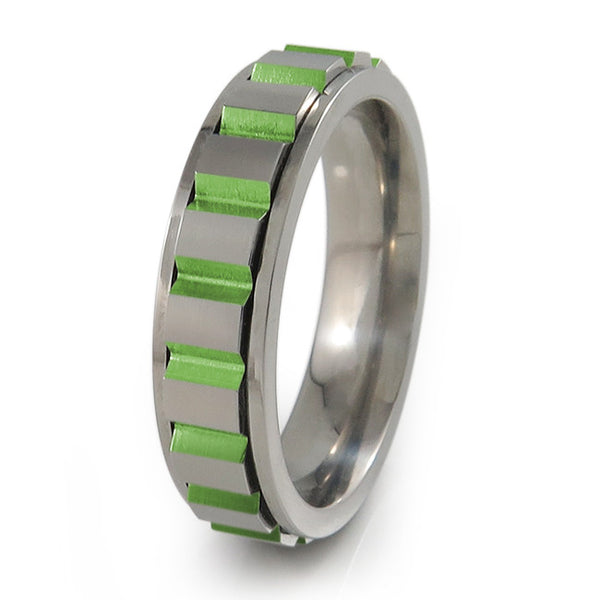 mens mechanical spinner fidget ring.  Centre part moves as you fidget/spin it. 
