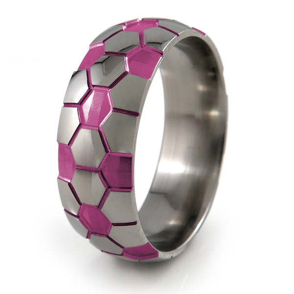 Soccer Ball Titanium Ring with pink accent