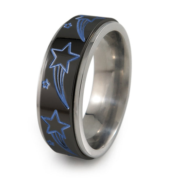 Shooting Stars black titanium fidget spinner ring