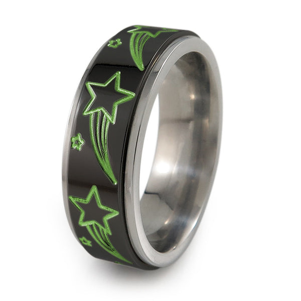 Shooting Stars black titanium fidget spinner ring