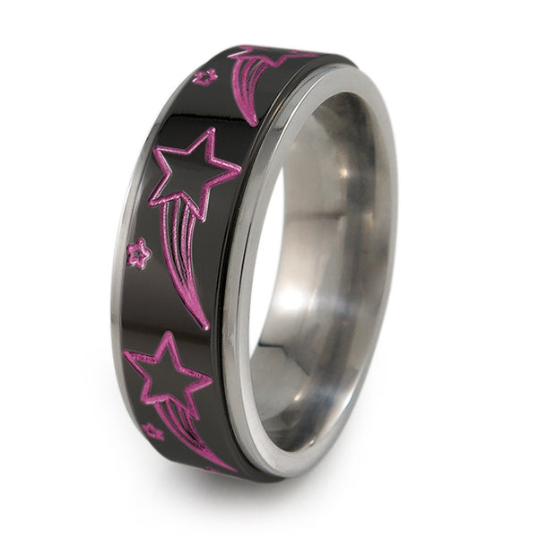 Shooting Stars black titanium fidget spinner ring