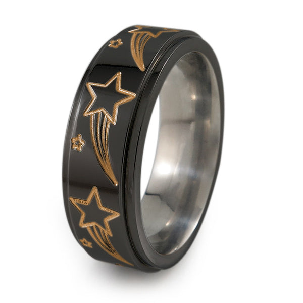 Shooting Stars black titanium fidget spinner ring