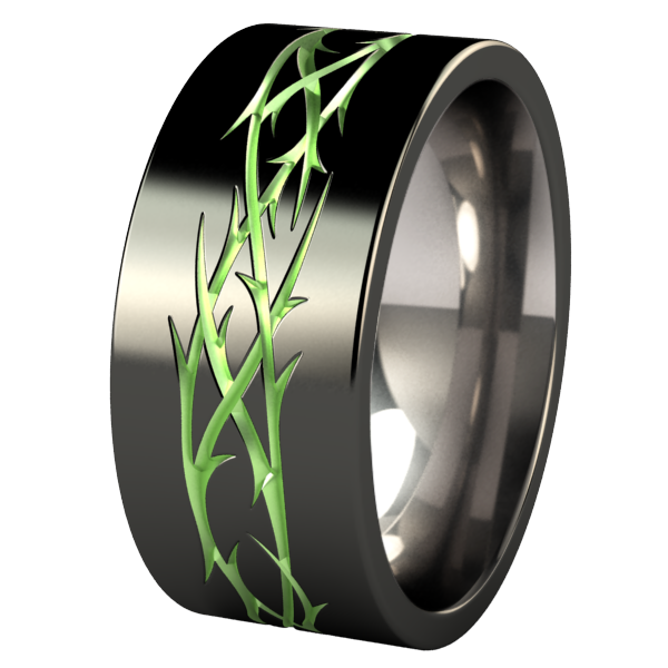 Thorns - Black and green enamel-none-Titanium Rings