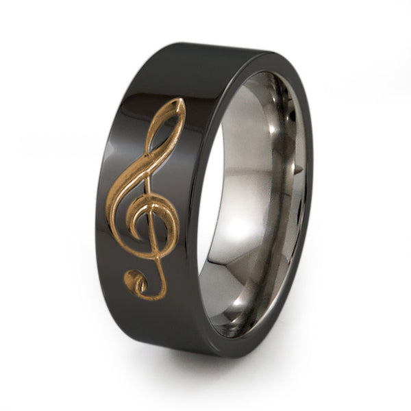 Treble Clef Music Ring.  Titanium Ring for music lovers. Titanium Ring with Colour accent.