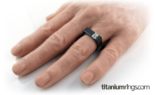 Ultima Square Solitaire Titanium Ring